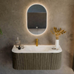 Mondiaz KURVE-DLUX Ensemble de meuble de salle de bains - 110x46x40cm - 1 tiroir - 2 portes - vasque solid surface - centre - 1 trou de robinet - Shadow SW1414428