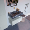 Mondiaz ALAN-DLUX Ensemble de meuble - 70cm - meuble Clay mat - 1 tiroir - Lavabo Cloud Lava suspendu - vasque Centre - 0 trous de robinet SW808743