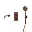 Fortifura Calvi Badkraan set - uitloop - 22cm inkortbaar - metalen slang - ronde handdouche - inbouwdeel - wandhouder - geborsteld koper PVD SW1244027