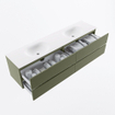 Mondiaz VICA Badkamermeubelset - 190cm - army - 4 lades - Wastafel MOON - dubbel zonder kraangat - kleur talc - XL versie 60cm hoog SW1189225