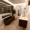 Mondiaz CIRO-DLUX Ensemble de meubles de salle de bains - 160x45x50cm - Plan-vasque Solid surface Ostra - 1 lavabo à droite - sans trous de robinetterie - 4 tiroirs - Noyer SW1530389