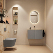 MONDIAZ TURE-DLUX Meuble toilette - 80cm - Smoke - EDEN - vasque Frappe - position centrale - sans trou de robinet SW1103017