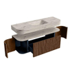 MONDIAZ THOR-DLUX 140cm badmeubel ronding links + rechts kleur Walnut met 1 lade en 2 deuren. Vrijhangende wastafel CLOUD Midden zonder kraangat kleur Nata. SW1464410