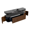 MONDIAZ THOR-DLUX 170cm meuble de salle de bains arrondi gauche + droite couleur Walnut avec 1 tiroir et 2 portes. Vasque suspendue CLOUD Milieu sans trou de robinet couleur Lava. SW1465579