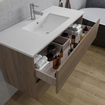Adema Chaci Ensemble salle de bain - 100x46x57cm - 1 vasque en céramique blanche - 1 trou de robinet - 2 tiroirs - miroir rectangulaire - Noyer SW816525
