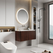 Saniclass Terra Edge Wastafelonderkast- 100cm - ribbel - 2 lades - afgeronde hoeken - kastanje (walnoot) SW1449113