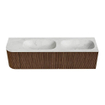 MONDIAZ KURVE-DLUX 165cm Meuble salle de bain avec module 25 G - couleur Walnut - 2 tiroirs - 1 porte - vasque STOR SMALL double / droite - 2 trous de robinet - couleur Opalo SW1137734