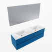 Mondiaz VICA ensemble de meuble de salle de bain - 150cm - meuble sous-vasque jeans - 2 tiroirs - lavabo cloud double - 2 trous de robinet - couleur talc - miroir LED - version XL 60cm de haut SW1095542