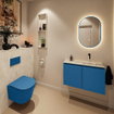 MONDIAZ TURE-DLUX Meuble WC 80 cm Jeans. EDEN lavabo Ostra position droite. Sans trou de robinet. SW1104865