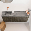 Mondiaz JOYA-DLUX 101.6cm toiletmeubel - ronding rechts kleur Shadow - Wastafel FAYE positie Links Zonder kraangat kleur Sombra. SW1425229