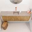 Mondiaz JOYA-DLUX 123.2cm toiletmeubel - ronding links en rechts kleur Oak - Wastafel FAYE positie Midden Zonder kraangat kleur Saba. SW1424251