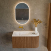 MONDIAZ KURVE-DLUX 85cm Meuble salle de bain avec module 25 D - couleur Walnut - 1 tiroir - 1 porte - vasque CLOUD gauche - sans trou de robinet - couleur Frappe SW1137411