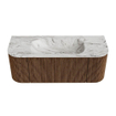 MONDIAZ KURVE-DLUX 120cm Meuble salle de bain avec module 25 G et D - couleur Walnut - 1 tiroir - 2 portes - vasque BIG SMALL centre - sans trou de robinet - couleur Glace SW1138043