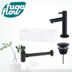 FugaFlow Eccelente Arredo fonteinset - 36x18.5x9cm - 1 kraangat - solid surface - fonteinkraan zwart mat - mat wit - Black Friday - SW1125254