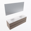 Mondiaz VICA ensemble de meuble de salle de bain - 150cm - meuble sous-vasque fumée - 2 tiroirs - lavabo lune double - 2 trous de robinet - couleur talc - miroir LED - version XL 60cm de haut SW1091571