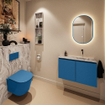 MONDIAZ TURE-DLUX Meuble toilette - 80cm - Jeans - EDEN - vasque Glace - position droite - sans trou de robinet SW1103305