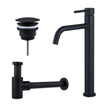 Fortifura Calvi Slim Kit mitigeur lavabo - robinet rehaussé - bonde non-obturable - siphon design bas - Noir mat SW891932