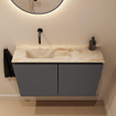 MONDIAZ TURE-DLUX Meuble toilette - 80cm - Dark Grey - EDEN - vasque Frappe - position gauche - sans trou de robinet SW1102735