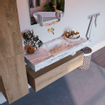Mondiaz ALAN-DLUX Ensemble de meuble - 120cm - meuble Washed Oak mat - 1 tiroir - Lavabo Cloud Glace suspendu - vasque Centre - 0 trous de robinet SW808832