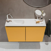 MONDIAZ TURE Kit lave-mains - 80x23x50cm - 1 trou de robinet - 2 portes - ocre mat - Lavabo à gauche - Solid Surface Blanc SW475053