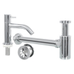 Differnz Hura kit lave-mains - 38.5x18.5x9cm - Rectangulaire - 1 trou de robinet - robinet courbé en chrome - Céramique blanche SW285487