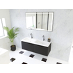 HR Matrix ensemble meuble de salle de bain 3d 120cm 2 tiroirs sans poignée avec bandeau couleur noir mat avec vasque djazz double 2 trous de robinetterie blanc SW857084