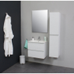 Basic Line Bella Ensemble meuble de salle de bains - 60x55x46cm - 1 lavabo - Céramique - Blanc - 1 trou de robinet - Sans miroir - Mélamine Blanc haute brillance SW398098