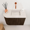 Mondiaz JOYA-DLUX Meuble de toilette 51,6cm - arrondi gauche couleur Noyer - Vasque FAYE position Droite Sans trou de robinet couleur Ostra SW1422625