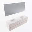 Mondiaz Vica ensemble de meuble de salle de bain - 160cm - meuble sous vasque en aggloméré - 4 tiroirs - lavabo moon double - sans trous de robinet - couleur talc - miroir LED - version XL 60cm de haut SW1091517