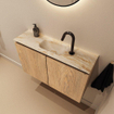 MONDIAZ TURE-DLUX Meuble toilette - 80cm - Washed Oak - EDEN - vasque Frappe - position centrale - 1 trou de robinet SW1103053