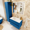 Mondiaz VICA ensemble de meuble de salle de bain - 80cm - meuble sous-vasque jeans - 2 tiroirs - lavabo cloud milieu - 1 trou de robinet - couleur talc - miroir LED - version XL 60cm haut SW1095550