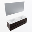 Mondiaz VICA ensemble de meuble de salle de bain - 140cm - meuble sous-vasque marron foncé - 4 tiroirs - lavabo cloud double - sans trous de robinet - couleur talc - miroir LED - version XL 60cm de haut SW1095648