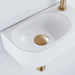 Fugaflow Efficiente Pietra Set de Fontaine - 40x21,5x12 cm - droite - rainurée - demi-ronde - 1 trou pour robinet - céramique - robinet de fontaine en laiton brossé - bouchon de vidange - siphon abaissé - blanc mat SW1442455