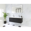 HR badmeubelen Matrix 3D Ensemble meuble de salle de bains 120cm 2 tiroirs sans poignée avec profil de préhension en couleur Noir mat avec lavabo thin double 2 trous de robinet blanc mat SW857087