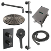 BRAUER Gunmetal Carving Regendoucheset inbouw - hoofddouche 30cm - carving knop - inclusief inbouwdeel - handdouche rond 3 standen - glijstang - PVD - geborsteld gunmetal SW715990