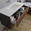 Adema Industrial 2.0 Ensemble de meuble 100x45x55cm avec vasque blanche en céramique sans trou de robinet avec trop-plein et miroir bois/noir SW816111