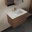 Mondiaz AIVY Ensemble de meuble - 80x45x50cm - 1 trou de robinet - 1 vasque Urban Solid surface - Centre - 2 tiroirs - avec armoire de toilette - Melamine Mocha SW892159