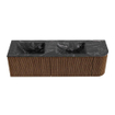 MONDIAZ KURVE-DLUX 155cm Meuble salle de bain avec module 25 D - couleur Walnut - 2 tiroirs - 1 porte - vasque LEAF double / gauche - 2 trous de robinet - couleur Lava SW1137259