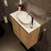 Mondiaz Fowy meuble de toilette - 50x50x23cm - chêne blanchi mat - 1 trou de robinet - lavabo à droite - 1 porte - solid surface - plan Mélamine - lavabo : blanc SW761414