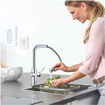 GROHE Blue Home Robinet de cuisine - bec en L extractible - monotrou - fonction de filtration - eau plate légère et pétillante - chrome SW236967