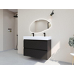 HR badmeubelen Infinity XXL 3D Ensemble meuble de salle de bains - 100 cm - 1 lavabo céramique kube blanc - 2 trous de robinet - 2 tiroirs - noir mat SW863474