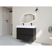 HR Infinity XXL ensemble de meubles de salle de bain 3d 100 cm 1 lavabo céramique kube blanc 2 trous de robinet 2 tiroirs noir mat SW863474