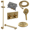 BRAUER Gold Edition Douche de pluie thermostatique encastrée - boutons-poussoirs - SET 67 - pomme de douche 20cm - bras mural droit - douchette 3 jets - flexible de douche - barre de douche intégrée - or brossé PVD SW925669
