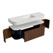 MONDIAZ THOR-DLUX Meuble de salle de bains 140cm arrondi gauche + droite couleur Walnut avec 1 tiroir et 2 portes. Vasque suspendue CLOUD Centre sans trou de robinet couleur Opalo. SW1464079