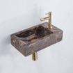 FugaFlow Efficiente Pietra Set de lave-mains - 40x22x10cm - trou de robinet à droite - robinet de lave-mains laiton brossé PVD - bonde - siphon abaissé - Dark Emporador SW1448156