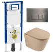 QeramiQ Dely Toiletset - 36.3x51.7cm - diepspoel - rimless - Geberit UP720 inbouwreservoir - softclose toilet zitting - gunmetal bedieningsplaat - rechthoekige knoppen - mat beige SW1426531