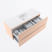 Mondiaz VICA ensemble de meuble de salle de bain - 120cm - meuble sous-vasque rosee - 2 tiroirs - lavabo moon milieu - sans trous de robinet - version haute de 60cm - talc SW1080341