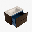 Mondiaz CIRO-DLUX Meuble de salle de bains - 80x45x50cm - lavabo en solid surface Meli - 1 vasque au centre - sans trous de robinet - 2 tiroirs - Noyer SW1530514