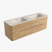 Mondiaz CIRO-DLUX Meuble de salle de bains set - 150x45x50cm - Plan-vasque solid surface Nata - 2 vasques double - sans trous de robinetterie - 4 tiroirs - Chêne SW1531508