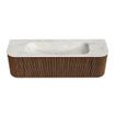 MONDIAZ KURVE-DLUX 150cm Meuble salle de bain avec module 25 G et D - couleur Walnut - 1 tiroir - 2 portes - vasque BIG MEDIUM centre - sans trou de robinet - couleur Ostra SW1137837